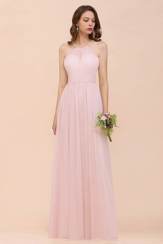 Vestido de dama de honor rosa para niñas, largo hasta el suelo, de gasa, para fiesta de boda en la playa