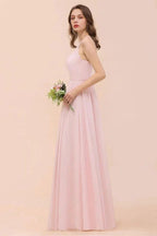 Pink Girls Bridesmaid Dress Halter Floor Length Chiffon Beach Wedding Party Dress by misshow.com