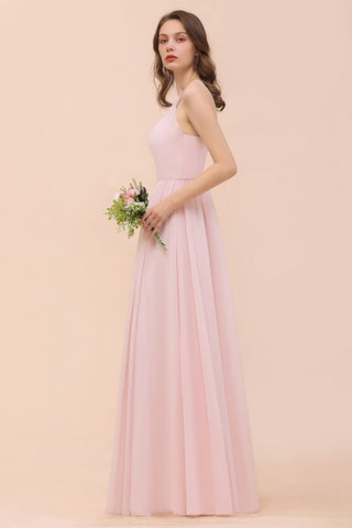 Vestido de dama de honor rosa para niñas, largo hasta el suelo, de gasa, para fiesta de boda en la playa