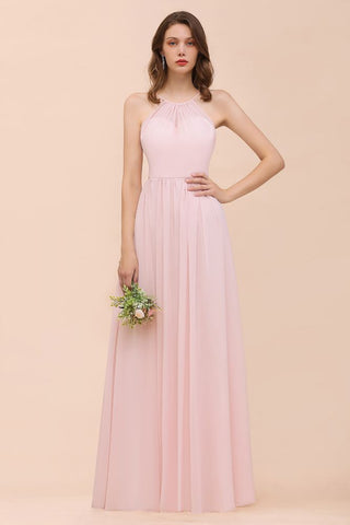 Vestido de dama de honor rosa para niñas, largo hasta el suelo, de gasa, para fiesta de boda en la playa