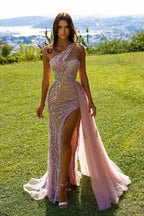 Vestido de Noite Longo, Sexy e Sem Mangas com Rendas Cor-de-Rosa e Brilhos