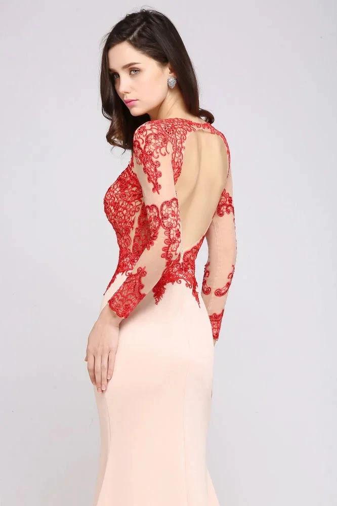 Pink Mermaid Scoop Sweep Train Pretty Evening Dresses with Lace by misshow.com