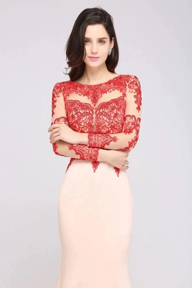 Pink Mermaid Scoop Sweep Train Pretty Evening Dresses with Lace by misshow.com