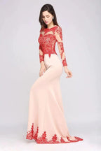 Pink Mermaid Scoop Sweep Train Pretty Evening Dresses with Lace by misshow.com