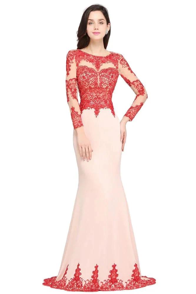 Pink Mermaid Scoop Sweep Train Pretty Evening Dresses with Lace by misshow.com