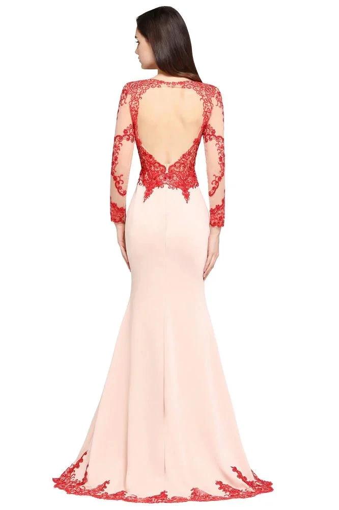 Pink Mermaid Scoop Sweep Train Pretty Evening Dresses with Lace by misshow.com