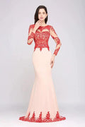 Pink Mermaid Scoop Sweep Train Pretty Evening Dresses with Lace by misshow.com