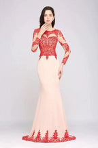 Pink Mermaid Scoop Sweep Train Pretty Evening Dresses with Lace by misshow.com