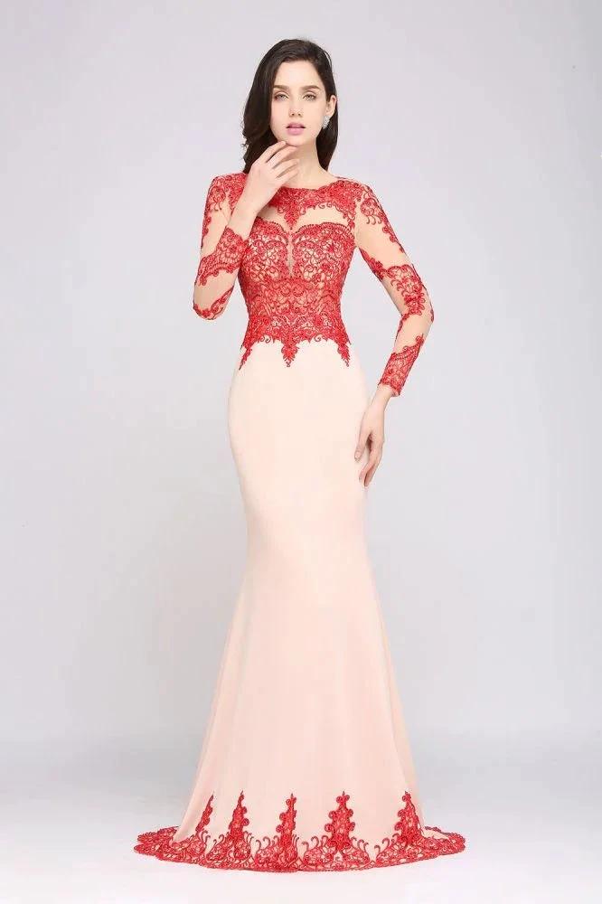 Pink Mermaid Scoop Sweep Train Pretty Evening Dresses with Lace by misshow.com