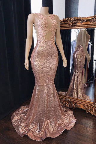 Vestidos de fiesta de sirena con lentejuelas rosas, largos de tul y espalda descubierta.