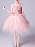 Pink Short A-Line Tulle Jewel Neck Pageant Flower Girl Dresses - photo 2