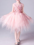 Pink Short A-Line Tulle Jewel Neck Pageant Flower Girl Dresses - photo 1