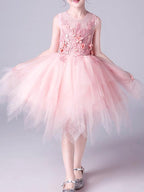 Pink Short A-Line Tulle Jewel Neck Pageant Flower Girl Dresses - photo 1