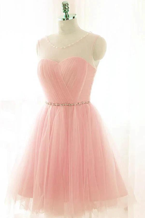 Pink Short Prom Dresses Tulle Party Dresses Pink Homecoming Dresses PD115 by pgmdress