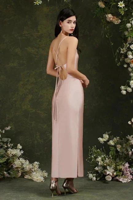 Pink Spaghetti Straps Sleeveless Mermaid Satin Prom Dresses by misshow.com