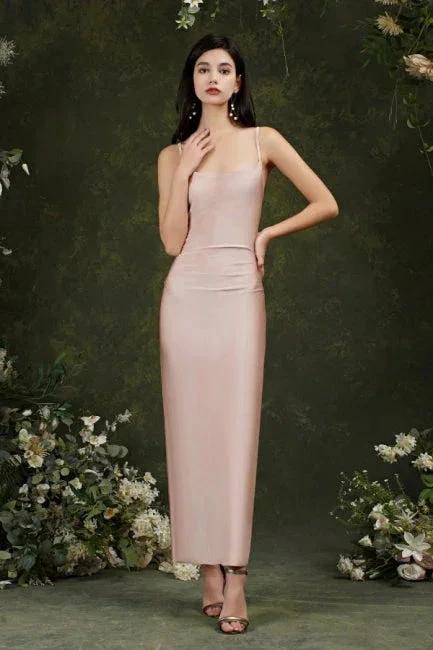 Pink Spaghetti Straps Sleeveless Mermaid Satin Prom Dresses by misshow.com