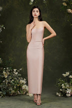 Pink Spaghetti Straps Sleeveless Mermaid Satin Prom Dresses