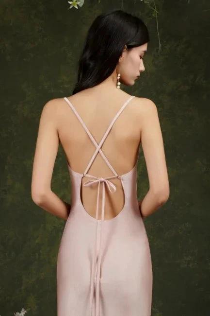 Pink Spaghetti Straps Sleeveless Mermaid Satin Prom Dresses by misshow.com
