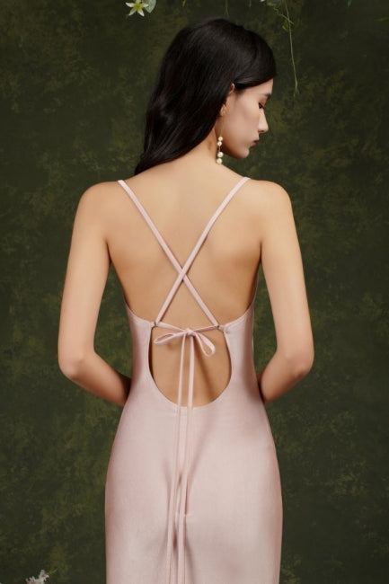 Pink Spaghetti Straps Sleeveless Mermaid Satin Prom Dresses