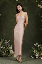 Pink Spaghetti Straps Sleeveless Mermaid Satin Prom Dresses