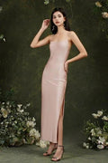 Pink Spaghetti Straps Sleeveless Mermaid Satin Prom Dresses by misshow.com
