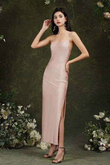 Pink Spaghetti Straps Sleeveless Mermaid Satin Prom Dresses by misshow.com