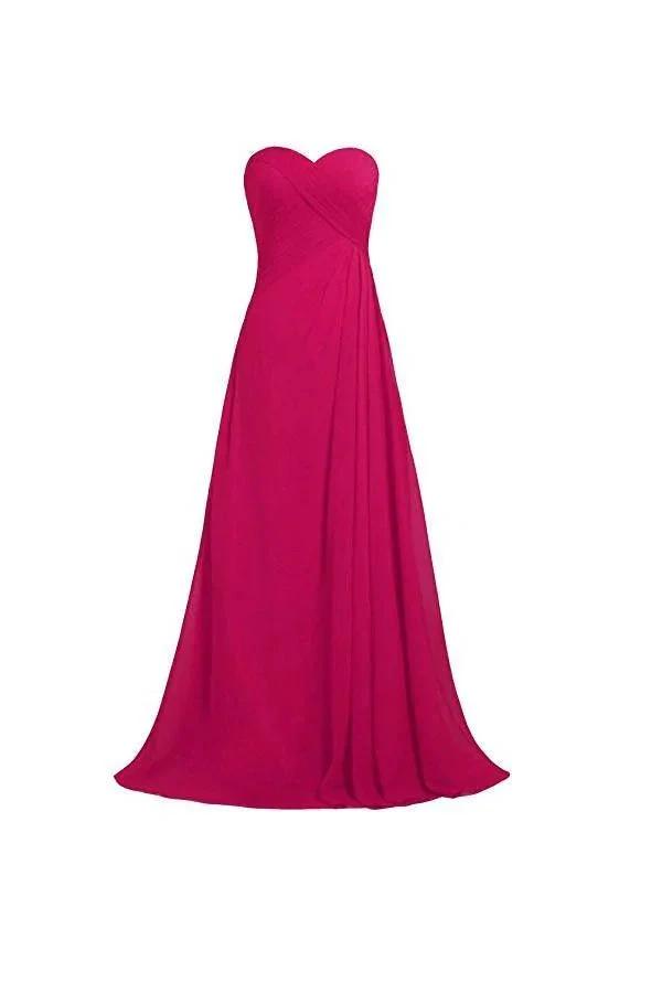 Pink Strapless Long Bridesmaid Dresses Chiffon Wedding Prom Gown BD009 by pgmdress