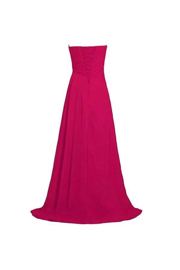 Pink Strapless Long Bridesmaid Dresses Chiffon Wedding Prom Gown BD009 by pgmdress