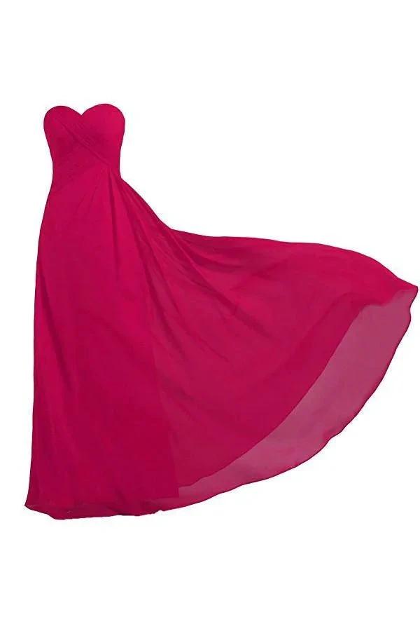Pink Strapless Long Bridesmaid Dresses Chiffon Wedding Prom Gown BD009 by pgmdress