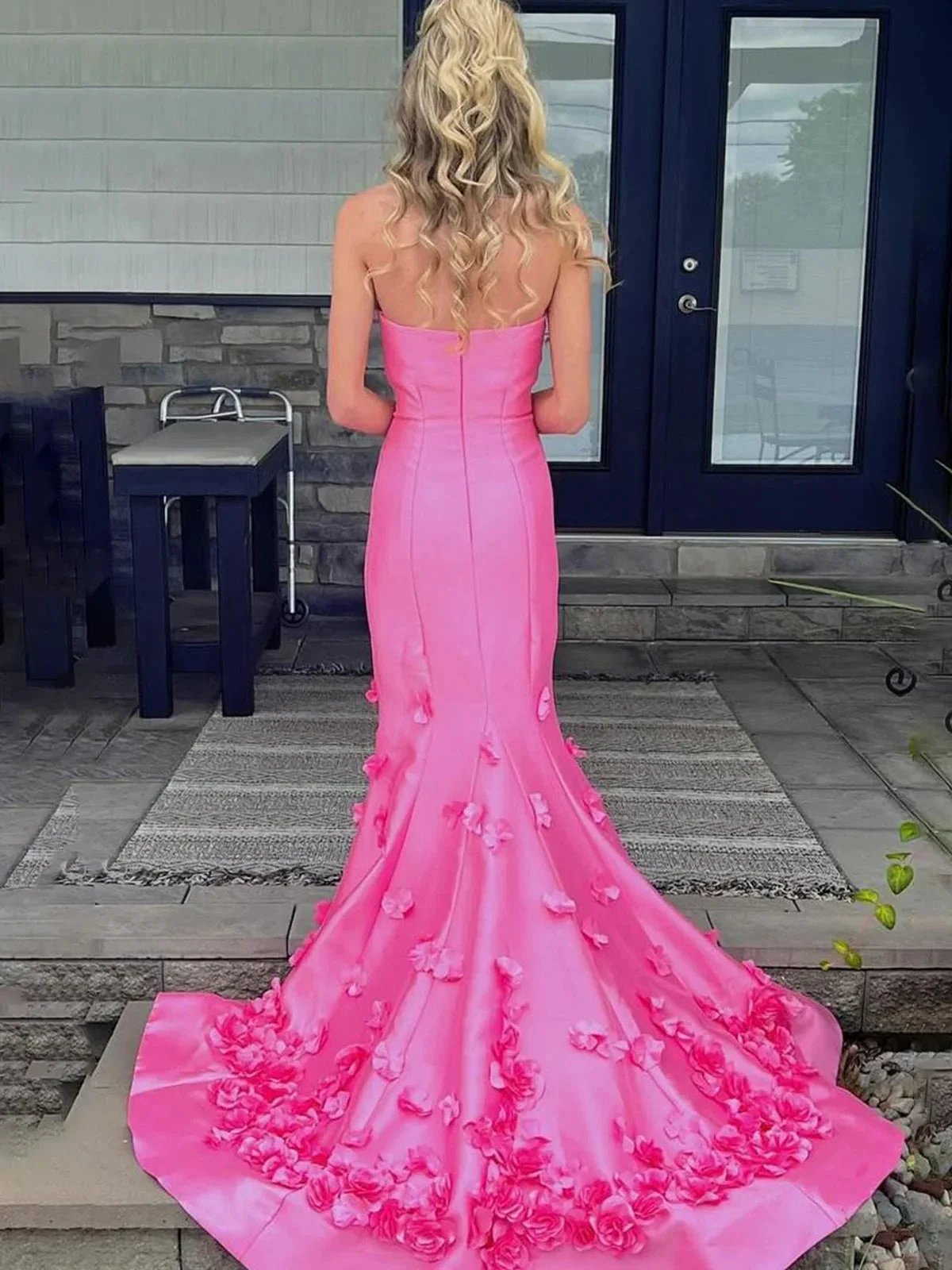 Skyden | Pink Strapless Mermaid Sleeveless Appliques Long Prom Dress by KissProm
