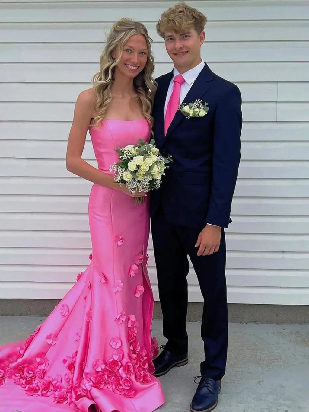 Skyden | Pink Strapless Mermaid Sleeveless Appliques Long Prom Dress by KissProm