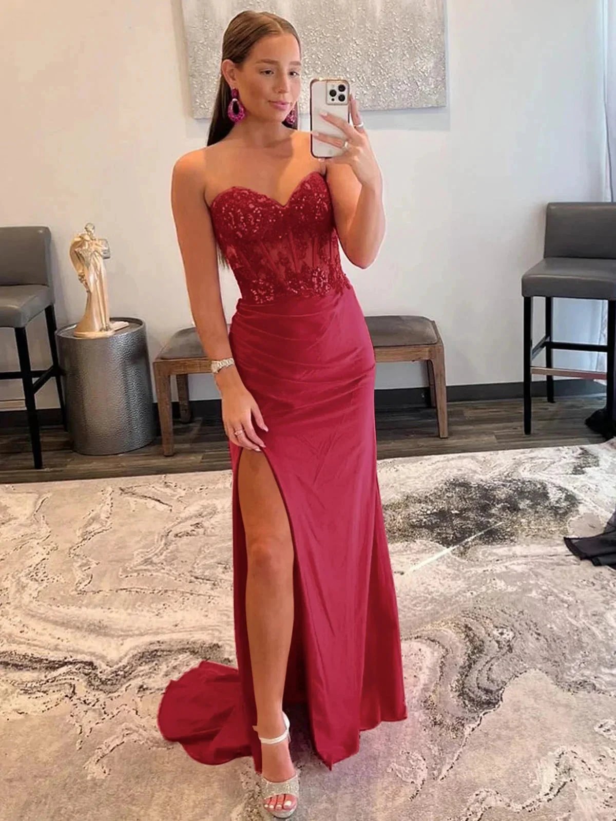 Ember |Sheath Strapless Sweetheart Long Prom Dress with Slit by KissProm