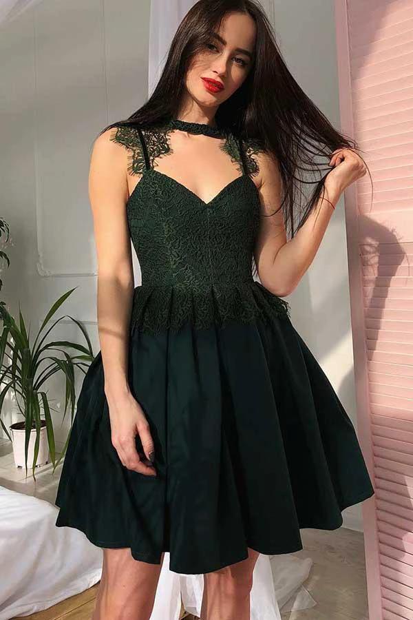 Pleated Cut Out Navy Blue Homecoming Prom Dress with Lace PD075 by pgmdress