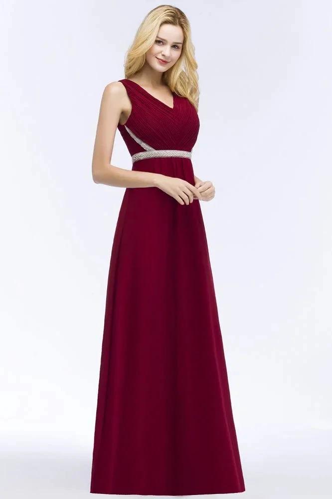 Plus Size A-line V-neck Long Sleeveless Ruffled Chiffon Bridesmaid Dresses with Beading Sash by misshow.com
