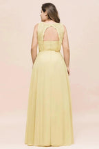 Plus Size Floral A-line Bridesmaid Dress Sleeveless Evening Maxi Dress for Girls Women by misshow.com