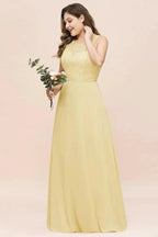 Plus Size Floral A-line Bridesmaid Dress Sleeveless Evening Maxi Dress for Girls Women by misshow.com