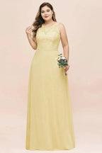 Plus Size Floral A-line Bridesmaid Dress Sleeveless Evening Maxi Dress for Girls Women by misshow.com