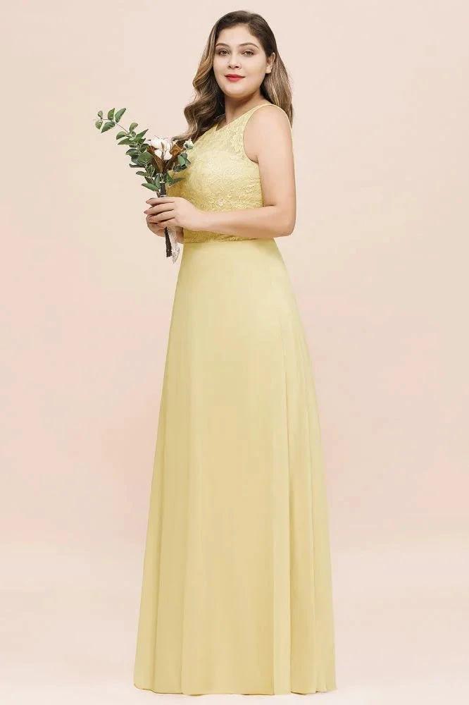 Plus Size Floral A-line Bridesmaid Dress Sleeveless Evening Maxi Dress for Girls Women by misshow.com