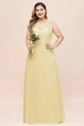 Plus Size Floral A-line Bridesmaid Dress Sleeveless Evening Maxi Dress for Girls Women by misshow.com