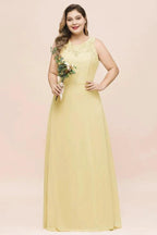 Plus Size Floral A-line Bridesmaid Dress Sleeveless Evening Maxi Dress for Girls Women by misshow.com