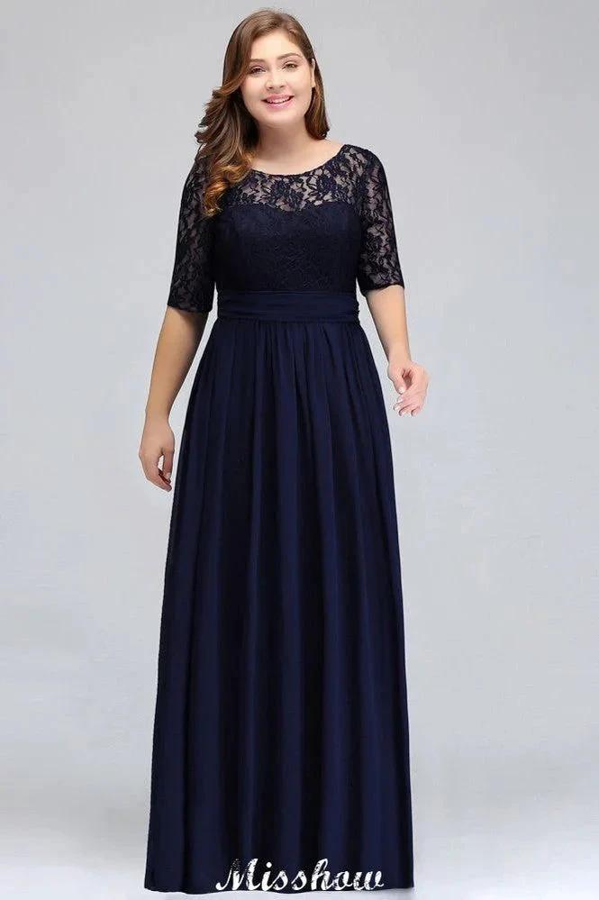 Plus Size Floral Lace A-line Evening Maxi Dress Half Sleeves Party Dress by misshow.com