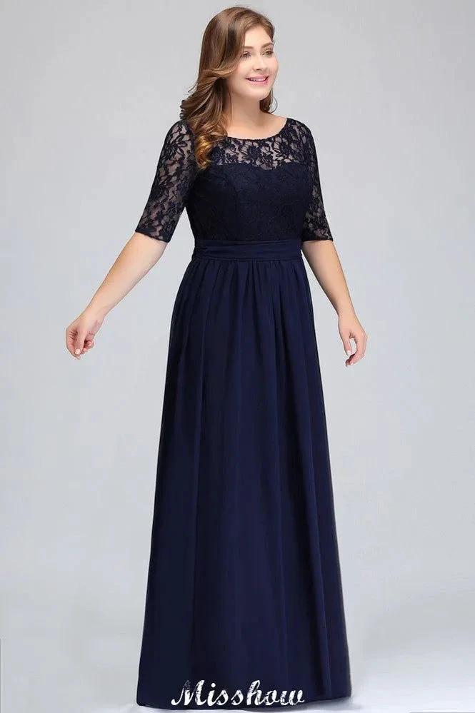 Plus Size Floral Lace A-line Evening Maxi Dress Half Sleeves Party Dress by misshow.com
