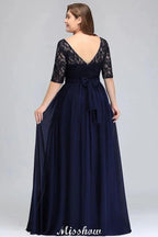 Plus Size Floral Lace A-line Evening Maxi Dress Half Sleeves Party Dress by misshow.com