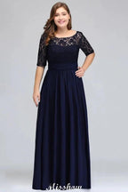 Plus Size Floral Lace A-line Evening Maxi Dress Half Sleeves Party Dress by misshow.com