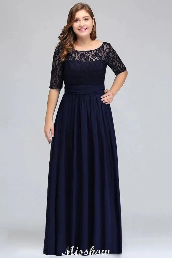 Plus Size Floral Lace A-line Evening Maxi Dress Half Sleeves Party Dress by misshow.com
