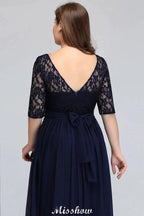 Plus Size Floral Lace A-line Evening Maxi Dress Half Sleeves Party Dress by misshow.com
