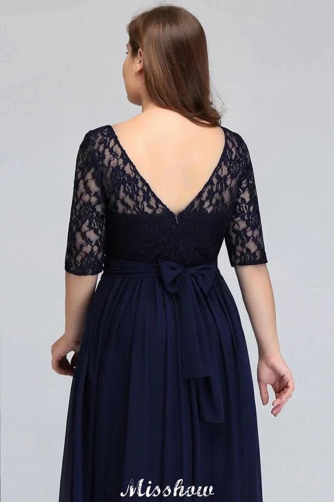 Plus Size Floral Lace A-line Evening Maxi Dress Half Sleeves Party Dress by misshow.com