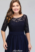 Plus Size Floral Lace A-line Evening Maxi Dress Half Sleeves Party Dress by misshow.com