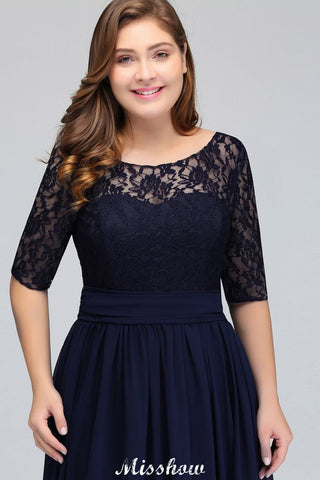 Plus Size Floral Lace A-line Evening Maxi Dress Half Sleeves Party Dress
