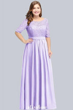Plus Size Floral Lace A-line Evening Maxi Dress Half Sleeves Party Dress by misshow.com